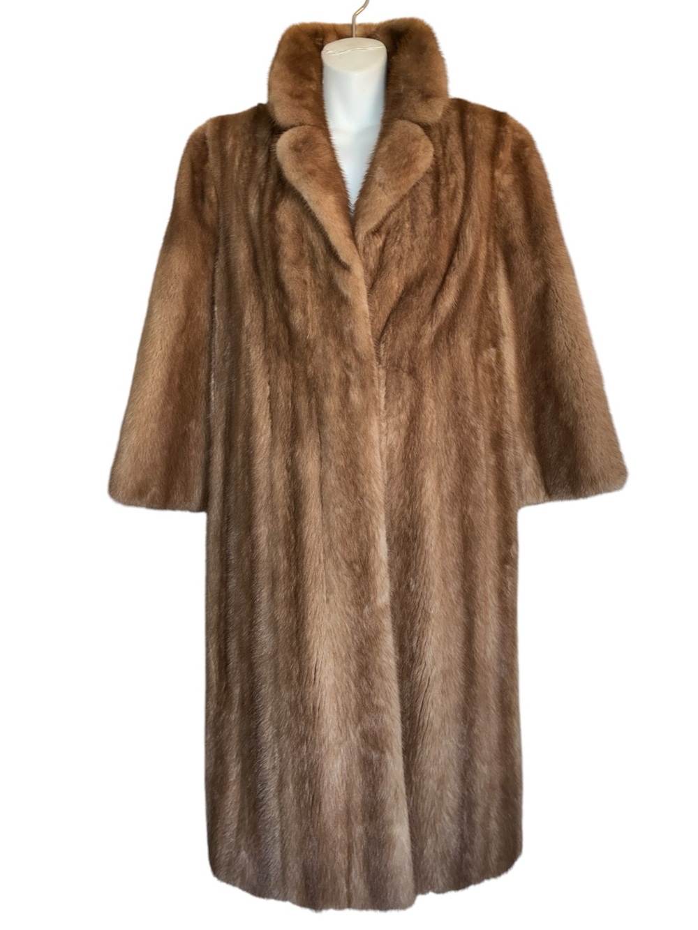 Genuine Mink coat, women's M, honey brown fur, full length, pristine condition.